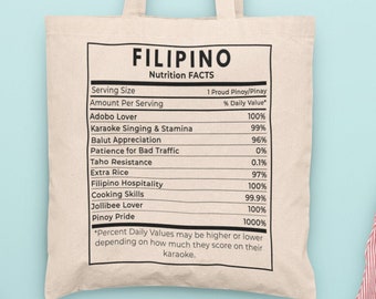 Filipino Nutrition Facts Tote Bag | Canvas Market Tote, Filipino Pride