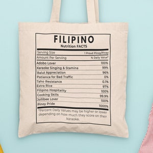 Filipino Nutrifacts - Filipino Nutrition Facts Cotton Canvas Bag - Gifts for Your Pinoy/Pinay Friends Girlfriend