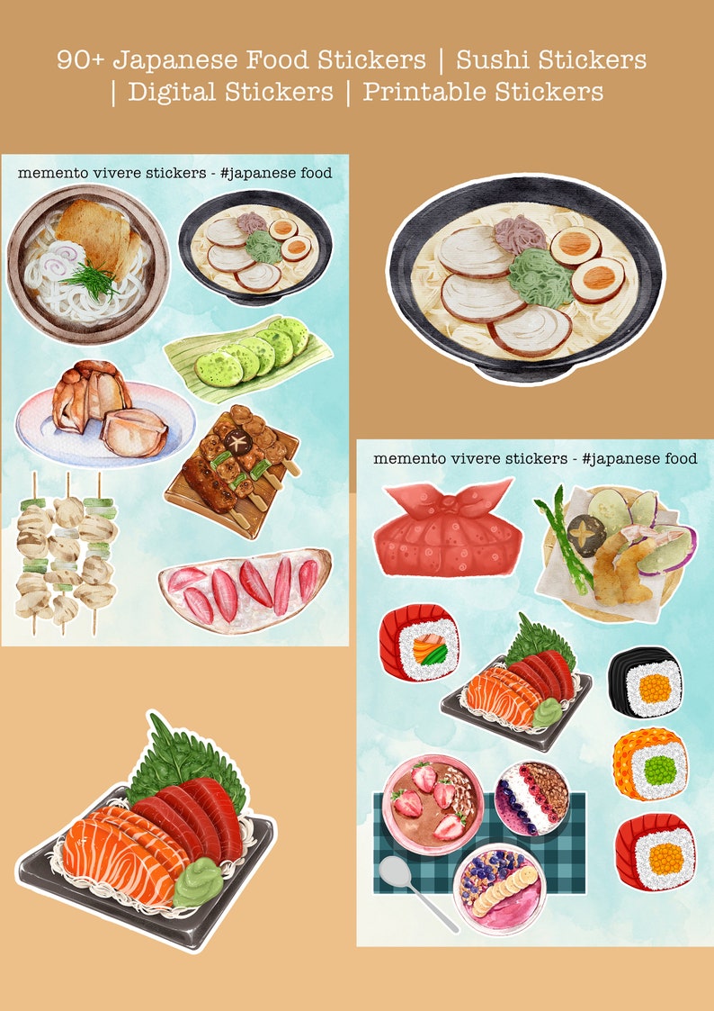 90 Cute Japanese Food Stickers Kawaii Food Stickers Sushi Etsy