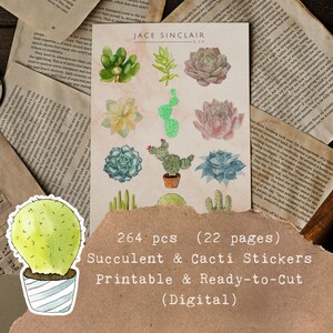 264 Stück Sukkulenten & Kakteen Aufkleber | Druckbare und fertig zum Schneiden - NUR DIGITAL - Transparente Aufkleber | Scrapbooking | Journaling Sticker