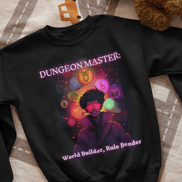 Funny Dungeon Master Crewneck Sweatshirt - "Dungeon Master: World Builder, Rule Bender" Pullover - Gifts for Dungeon Masters