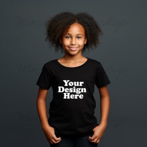 Black Bella Canvas 3001Y Kids Short Sleeve Tee Mockup, Kids Tshirt Mockup, Black Kids Tee