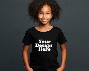 Black Bella Canvas 3001Y Kids Short Sleeve Tee Mockup, Kids Tshirt Mockup, Black Kids Tee