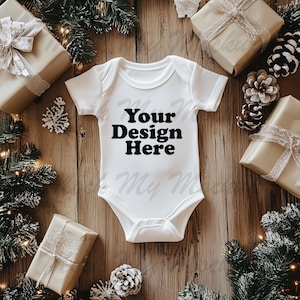 White Christmas Rabbit Skins Baby Bodysuit Flatlay Mockup Onesize Mockup Bodysuit mockup romper Infant Mockup