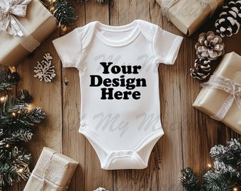White Christmas Rabbit Skins Baby Bodysuit Flatlay Mockup Onesize Mockup Bodysuit mockup romper Infant Mockup
