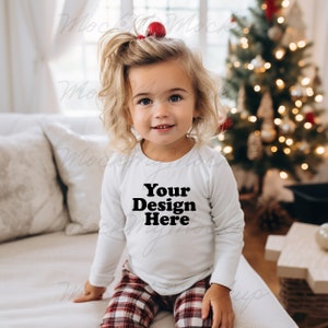 White Rabbit Skins 3302 Toddler Long Sleeve Tee Mockup, Christmas Toddler Mockup, White Sweater Toddler Mockup, Christmas Toddler Mockup