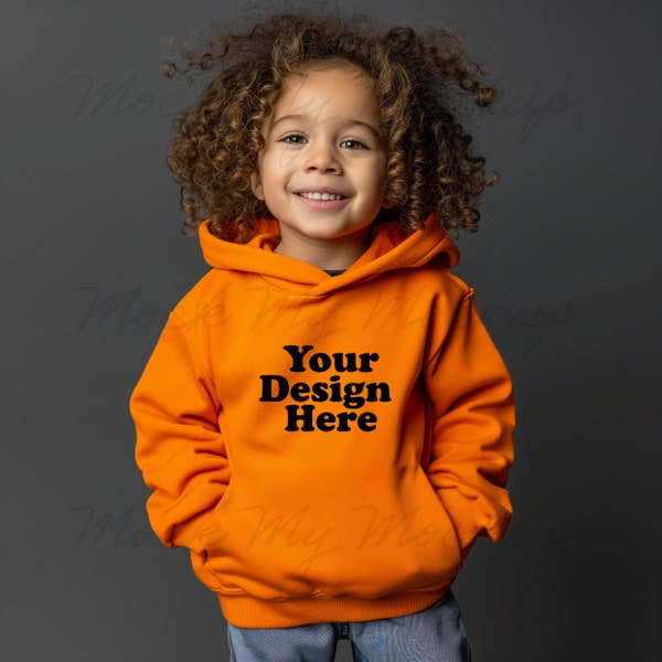 Orange Rabbit Skins 3326 Toddler Pullover Fleece Hoodie Mockup, Toddler Hoodie Mockup, Orange Hoodie Toddler