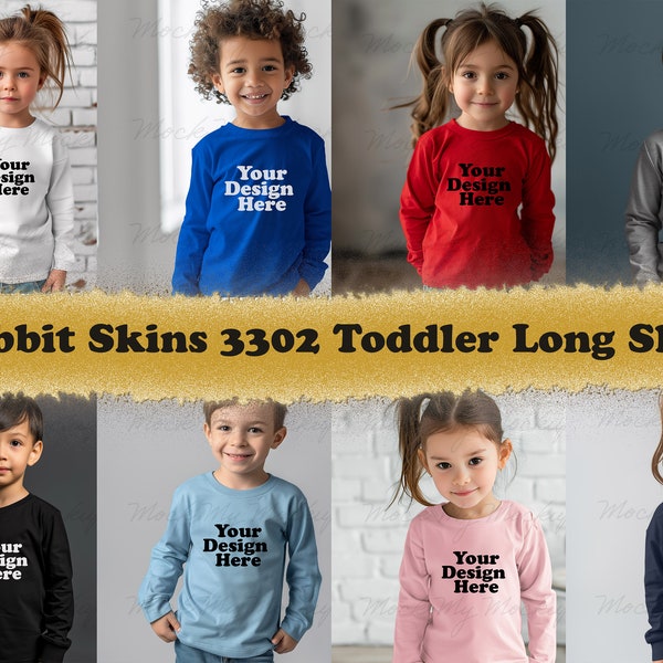 8 jpg Rabbit Skins 3302 Toddler Long Sleeve Tee Mockup Bundle, Toddler Sweater Mockup Bundle, Kids Mockup, 8 colors Sweater Mockup