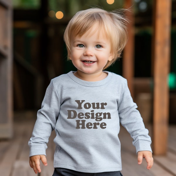 Heather Rabbit Skins 3302 Toddler Long Sleeve Tee Mockup, Toddler T-shirt Mockup, Heather Sweater Toddler