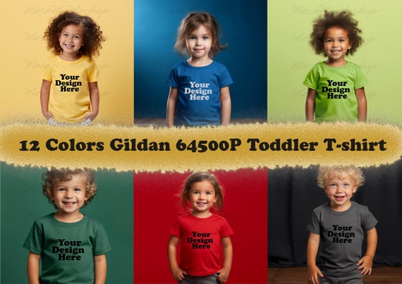 12 colors jpg Gildan 64500P Toddler T-shirt Mockup Bundle, Toddler Tshirt Mockup Bundle, Kids t-shirt Mockup, 12 colors toddler tee Mockup