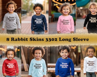 8 jpg Rabbit Skins 3302 Infant Fine Long Sleeve Tee Mockup Bundle, Toddler Sweater Mockup Bundle, Kids Mockup, 8 colors Sweater Mockup