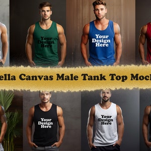 9 kleuren jpg Bella+Canvas 3480 Jersey Tank Mockup Bundel, Mannelijke Tank Top Mockup Bundel, Mannelijke Mockup, 9 kleuren Jersey Tank Mockup