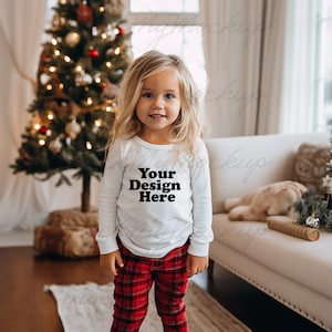 White Rabbit Skins 3302 Toddler Long Sleeve Tee Mockup, Christmas Toddler Mockup, White Sweater Toddler Mockup, Christmas Toddler Mockup