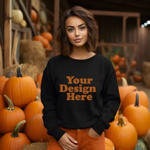Halloween Black Sweater Mockup Black Gildan 18000 Mockups Model Sweatshirt Mockup Crewneck Fall Sweater Mockup JPG Digital Download