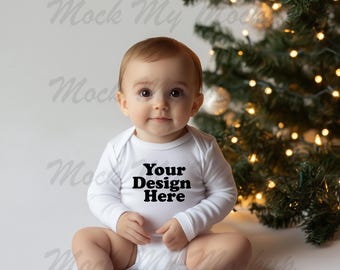 White Rabbit Skins 4411 Long Sleeve Bodysuit Mockup Bodysuit mockup romper Christmas Mockup