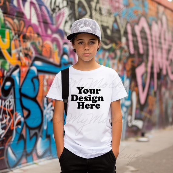 White Bella Canvas 3001Y Kids Short Sleeve Tee Mockup, Kids Tshirt Mockup, White Kids Tee