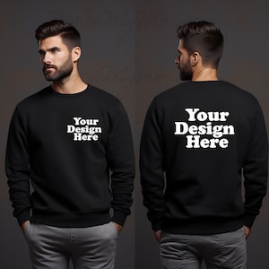 Front and Back Black Gildan 18000 Sweatshirt Mockup, Backside Mockup, Front Back Mockup, Back T-shirt Mockup