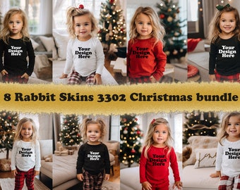 8 jpg Rabbit Skins 3302 Kleinkind Langarm T-Shirt Mockup Bundle, Kleinkind Pullover Mockup Bundle, Weihnachts Pullover Mockup, Weihnachts Mockup