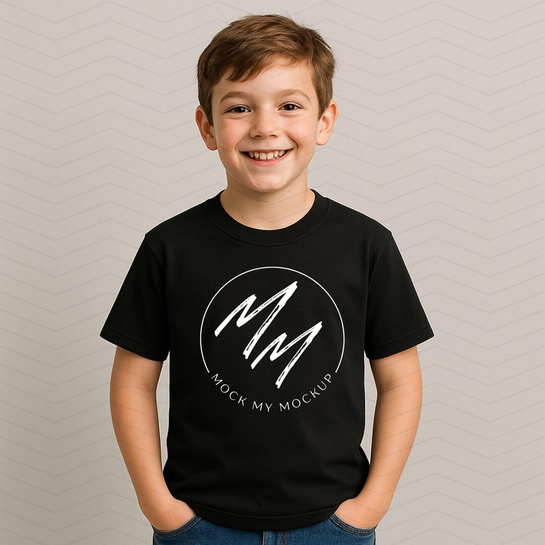 Black Gildan 5000B Youth T-shirt Mockup, Flat Front Tee Mockup for Kids ...