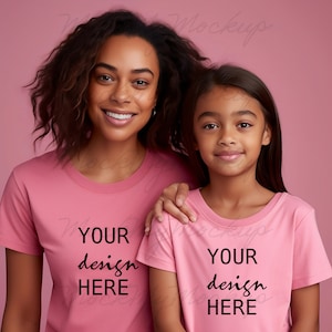 Pink T-Shirt Mockup Mother and Daughter Photo Mockup Sublimation mockup PNG Mockup JPG Digital Download