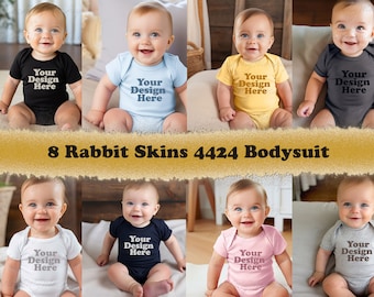 8 jpg Rabbit Skins 4424 Infant Fine Jersey Bodysuit Mockup Bundle, Baby Bodysuit Mockup Bundle, Baby Mockup, 8 colors Baby Mockup
