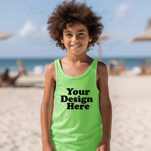 Neon Grün Bella Canvas 3480Y Kinder Jersey Tank Top Mockup, Kinder Tank Top Mockup, Neon Grün Kinder T-Shirt