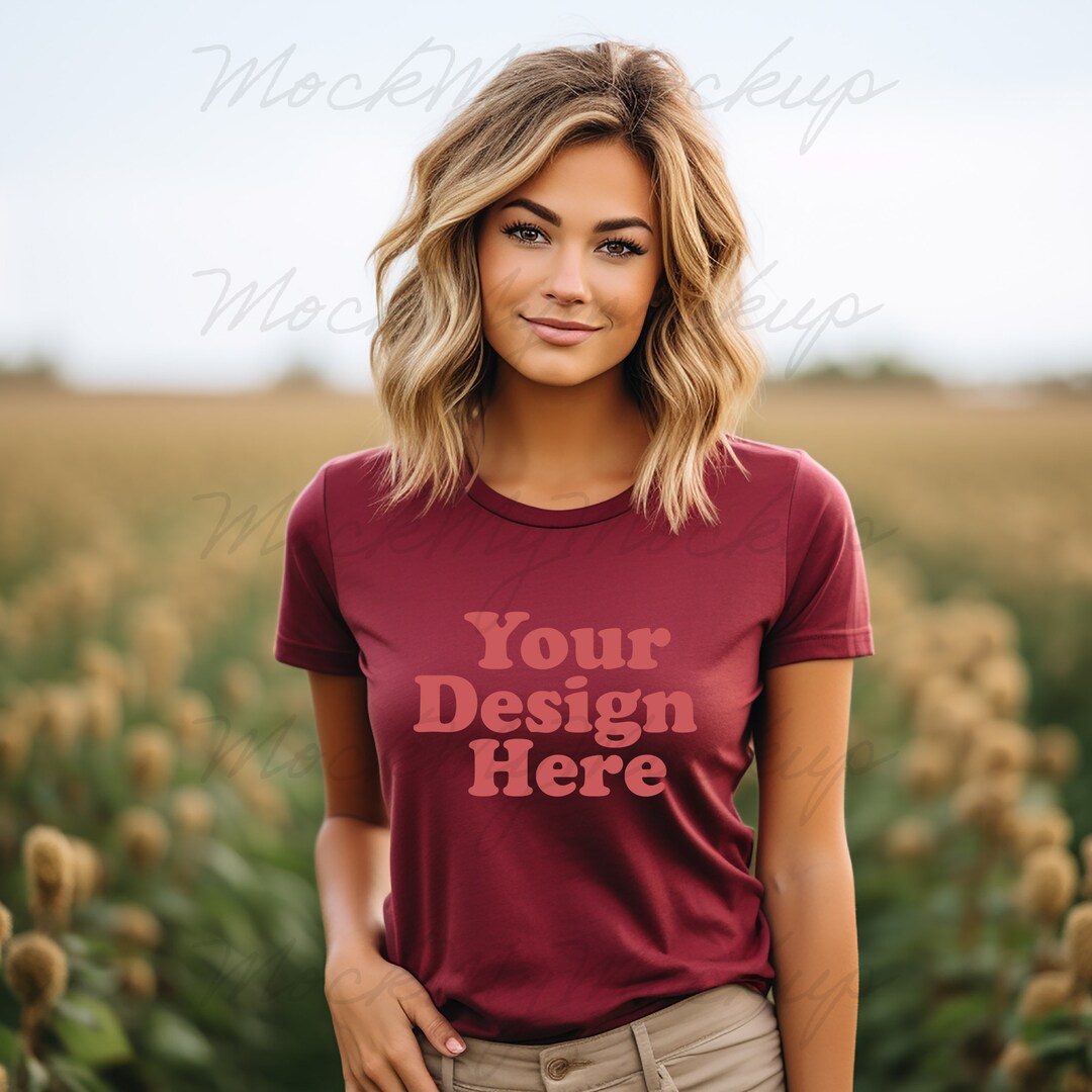 Maroon Bella Canvas 3001 Tshirt Mockup - Bella Canvas 3001 Shirt ...