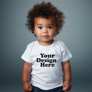 White Rabbit Skins 3322 Infant Fine Jersey Tee Mockup, Baby T-shirt Mockup, White T-shirt Infant