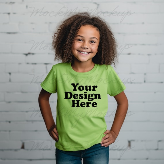 Lime Gildan 5000B Kids Heavy Coton Tee Mockup, Kids Tshirt Mockup, Lime Kids Tee
