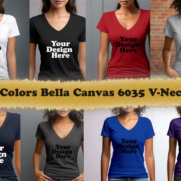 8 jpg Bella Canvas 6035 Women's Jersey Short Sleeve Deep V-Neck Tee Mockup Bundle, V-Neck T-shirt Mockup Bundle, T-shirt Mockup Bundle