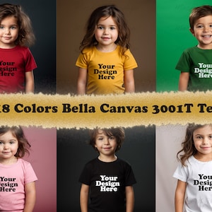 18 jpg Bella Canvas 3001T Toddler Short Sleeve Tee Mockup Bundle, Toddler Tee Mockup Bundle, Kids Mockup, 18 colors Kids Tee Mockup