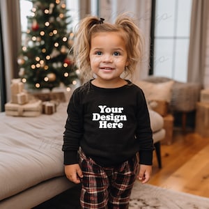 Black Rabbit Skins 3302 Toddler Long Sleeve Tee Mockup, Christmas Toddler Mockup, Black Sweater Toddler Mockup, Christmas Toddler Mockup