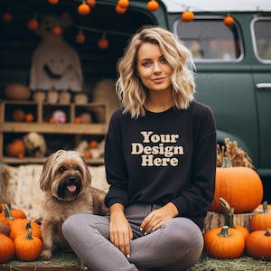 Halloween Black Sweater Mockup White Gildan 18000 Mockups Model Sweatshirt Mockup Crewneck Fall Sweater Mockup Retro Hippie Mockup