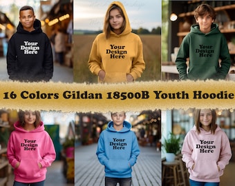 16 Colors jpg Gildan 18500B Youth Hoodie Mockup Bundle, Youth Hoodie Mockup Bundle, Youth Mockup, Gildan Hoodie mockup