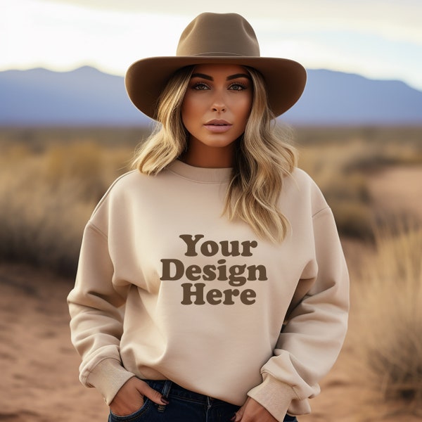 Gildan 18000 Sand Mockup, Fall Sweatshirt Mockup, 18000 Sand Mockup, Gildan Sand Sweatshirt Mockup, Western Sweatshirt, Sand Gildan 18000