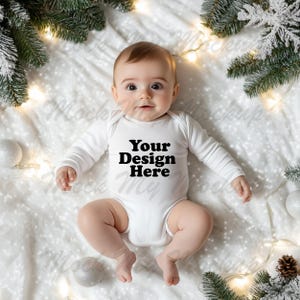 White Rabbit Skins 4411 Long Sleeve Bodysuit Mockup Bodysuit mockup romper Christmas Mockup