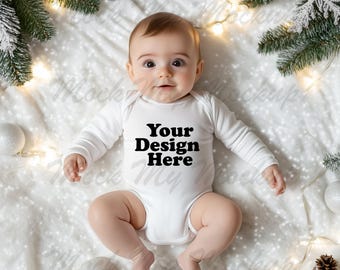 White Rabbit Skins 4411 Long Sleeve Bodysuit Mockup Bodysuit mockup romper Christmas Mockup