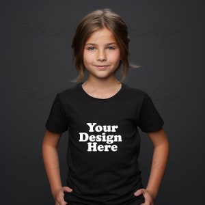 Black Bella Canvas 3001Y Kids Short Sleeve Tee Mockup, Kids Tshirt Mockup, Black Kids Tee
