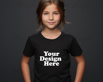 Black Bella Canvas 3001Y Kids Short Sleeve Tee Mockup, Kids Tshirt Mockup, Black Kids Tee