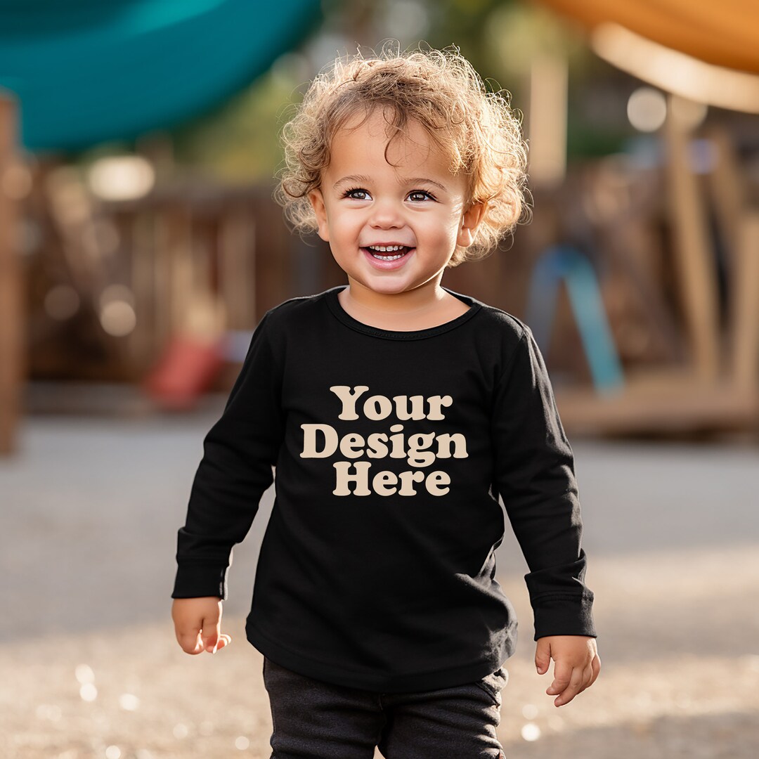 Black Rabbit Skins 3302 Toddler Long Sleeve Tee Mockup, Toddler Tshirt