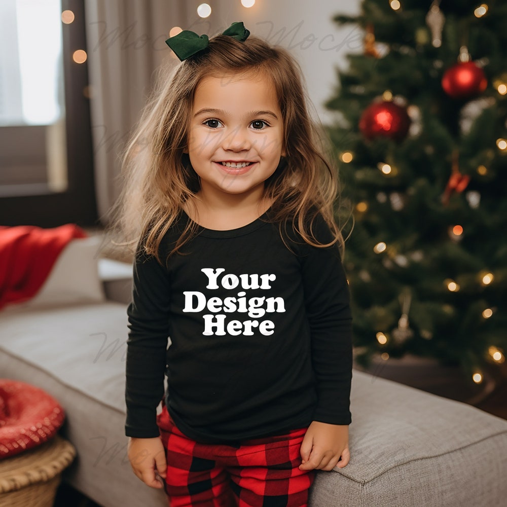 Black Sweater Toddler Mockup,Black Rabbit Skins 3302 Toddler Long Sleeve Tee Mockup, Christmas Toddler Mockup, Christmas Toddler Mockup Printfushion