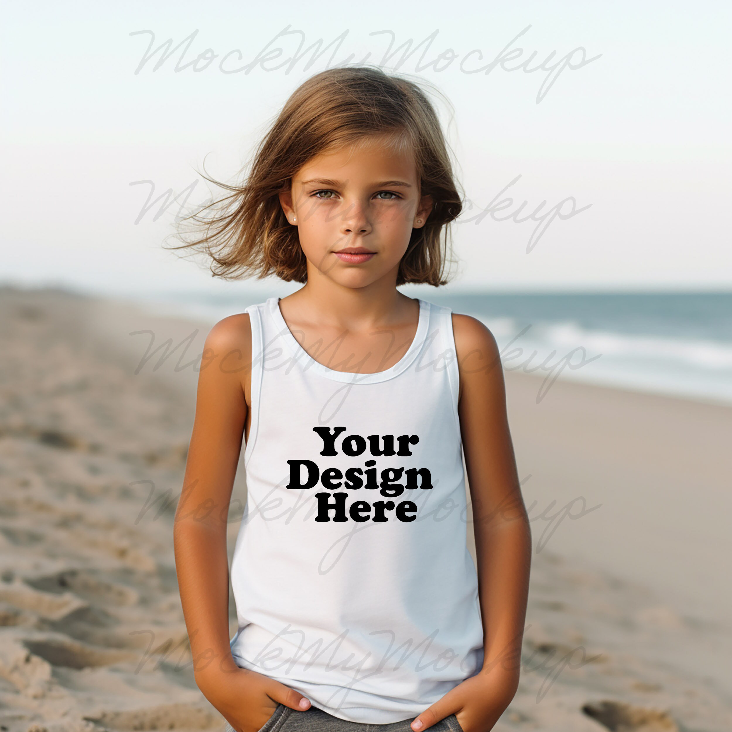 White Bella Canvas 3480Y Kid's Jersey Tank Top Mockup, Kids Tank Top Mockup, White Kids Tee