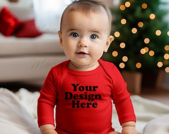 Red Rabbit Skins 4411 Long Sleeve Bodysuit Mockup Bodysuit mockup romper Christmas Mockup