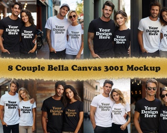 8 jpg Bella Canvas 3001 Couples Bundle, Couples Mockup Bundle, Couple, Bella Canvas Couple Mockup, Mockup Tshirt Bundle