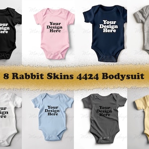 8 jpg Rabbit Skins 4424 Infant Fine Jersey Bodysuit Flatlay Mockup Bundle, Baby Bodysuit Mockup Bundle, Baby Mockup, 8 colors Baby Mockup
