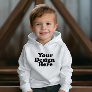 White Rabbit Skins 3326 Toddler Pullover Fleece Hoodie Mockup, Toddler Hoodie Mockup, White Hoodie Toddler