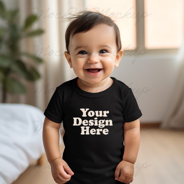 Black Rabbit Skins 3322 Infant Fine Jersey Tee Mockup, Baby T-shirt Mockup, Black T-shirt Infant