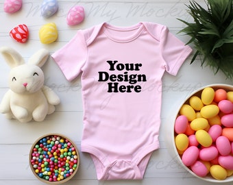 Pink Rabbit Skins 4424 Bodysuit Mockup Onesize Mockup Bodysuit mockup romper Easter Flatlay Mockup