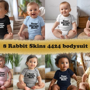 8 jpg Rabbit Skins 4424 Infant Fine Jersey Bodysuit Mockup Bundle, Baby Bodysuit Mockup Bundle, Baby Mockup, 8 colors Baby Mockup