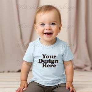 Light Blue Rabbit Skins 3322 Infant Fine Jersey Tee Mockup, Baby T-shirt Mockup, Light Blue T-shirt Infant